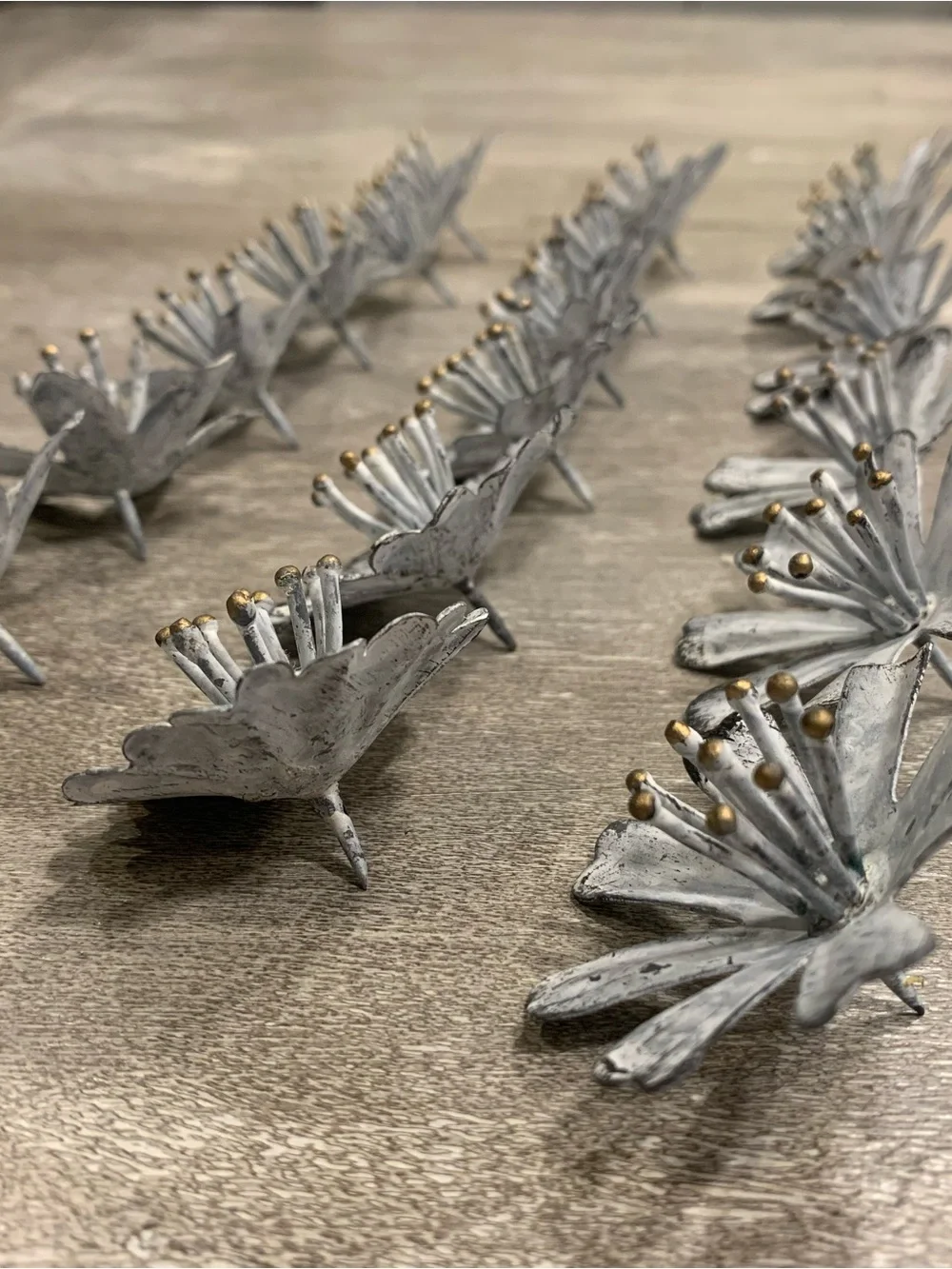 Gray Metal Decorative Pins with Subtle Gold Accents —- 3 designs for 18 in total
